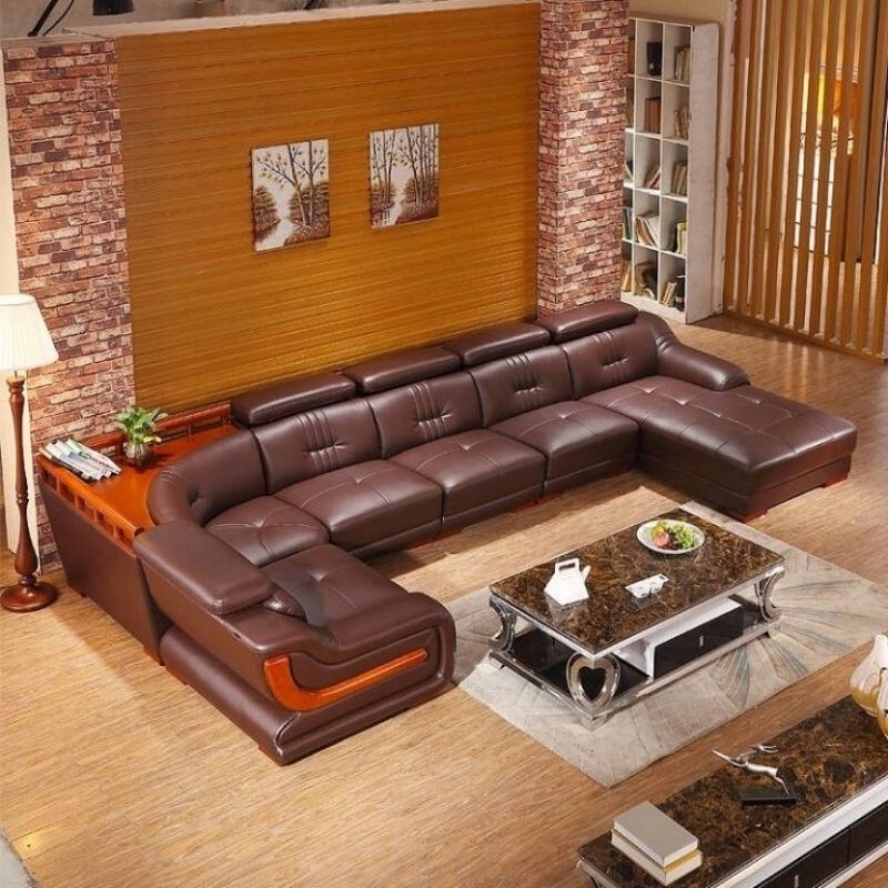 Sofa kulit mewah terbaru sofa ruang keluarga mewah bahan kulit lembut