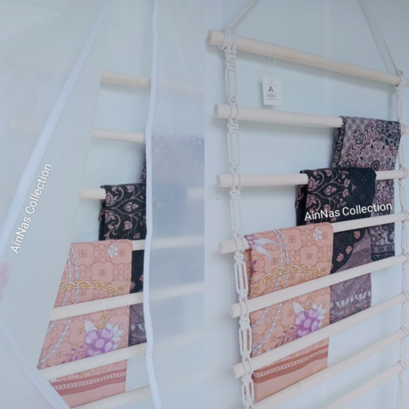 Alat Tempat Gantungan Jilbab Macrame FULLSET Plus Free Cover Tempat Penyimpanan Anti Debu