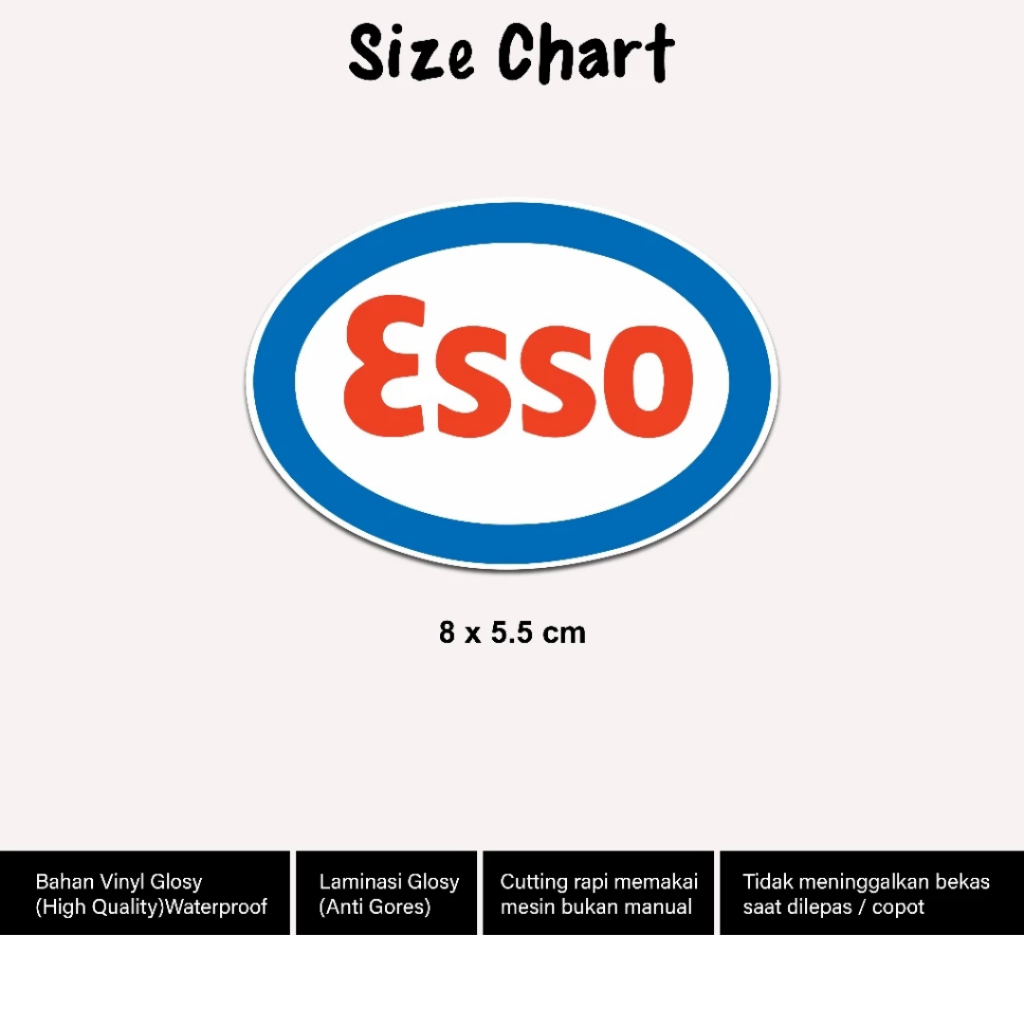 

Stiker Motor Esso Oval Vinyl Glossy Sticker Helm Tahan Air