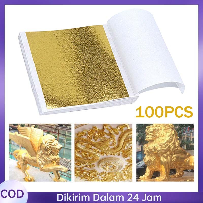 100pcs Kertas Foil Emas Gold Foil Leaf Gold Leaf/Kertas Gilding Gold Flakes Foil Kertas Foil Emas Al