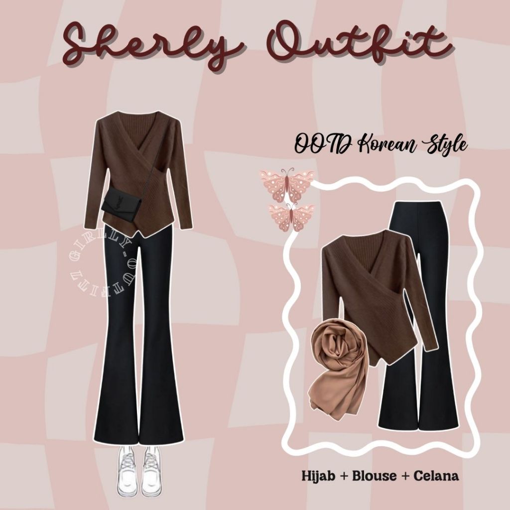 Sherly Outfit 3in1 ( Hijab + Blouse + Celana ) OOTD Korean Style