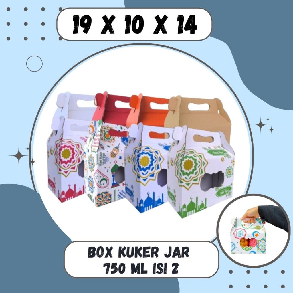 

Box kuker 19x10x14 Jinjing (KUKER TOPLES JAR 750ml Isi 2) Kardus Kue Kering / Idul Fitri /Hampers / Lebaran / Gable Box Polos/Motif
