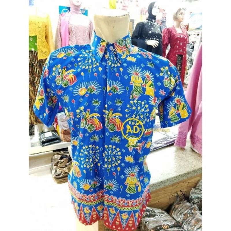 Atasan Kemeja Pria Dewasa Motif  Ondel ondel Lengan Pendek /baju  adat Pria Modern