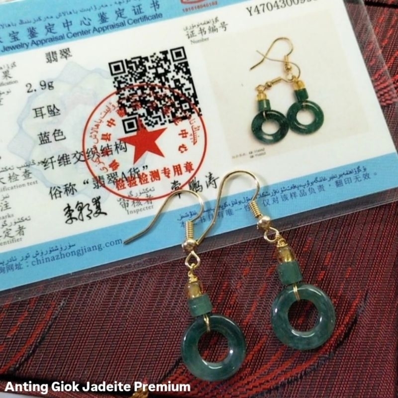 Anting Giok Donat 100% Burma Bluewater Jadeite Feicui Bersertifikat 0993