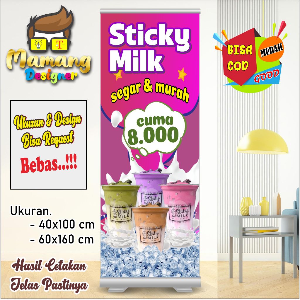 Banner Spanduk Minuman Sticky Milk Design Bisa Request Kuat