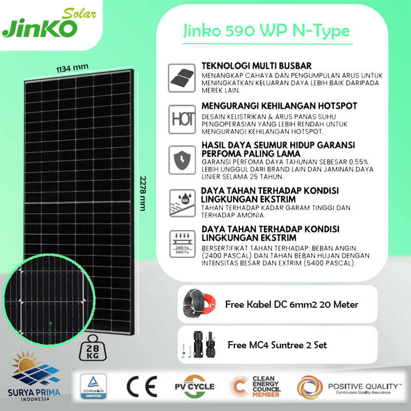 Jinko Solar Cell / Panel Surya 590WP N-Type SNI Mono Tier 1 Bukan Trina Longi [Surya Prima Indonesia