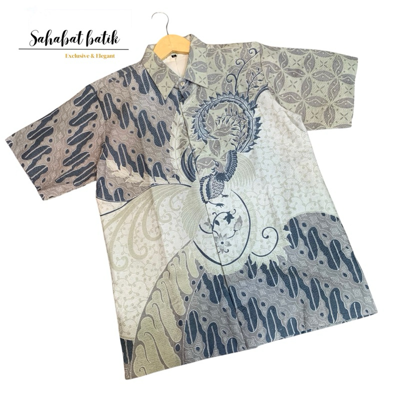 Kemeja batik lengan pendek bahan Dolbi premium motif burung pastel itu burung
