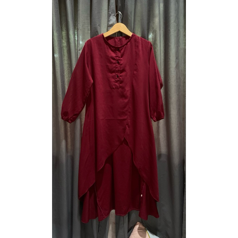 Gamis semi tunik merah maroon