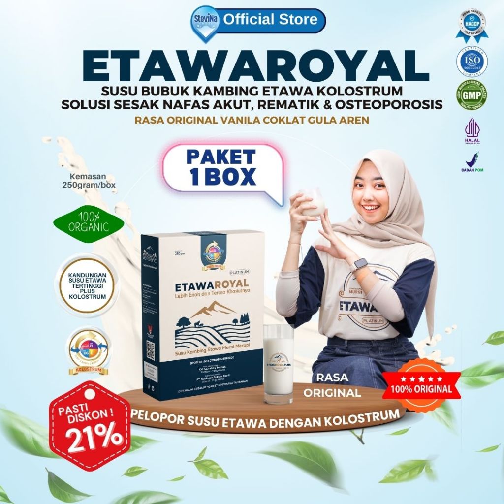 

ETAWAROYAL – Susu Kambing Etawa Tingkatkan Kepadatan & Kesehatan Tulang Sendi Susu Anti Asam Urat Rematik Reumatik Nyeri Sendi - Kemasan 250grPaket 1 Box