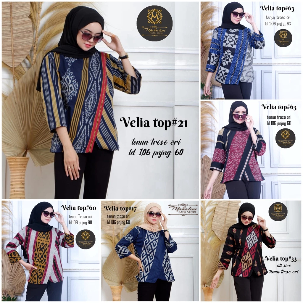 PREMIUM Blus Velia Tenun Atasan Batik Tenun Ori Troso Seragam Kerja Jumbo Kekinian Cantik