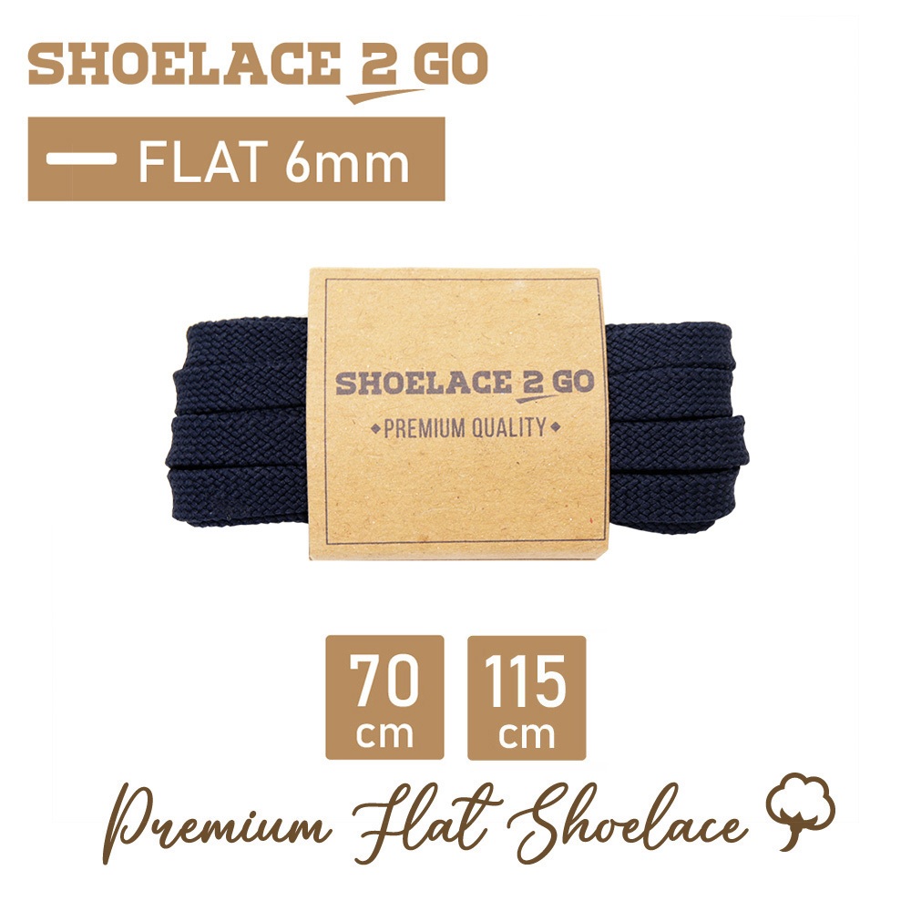 SHOELACE 2 GO PREMIUM TALI SEPATU GEPENG PIPIH FLAT J9 - DEEP NAVY - 70CM 115CM