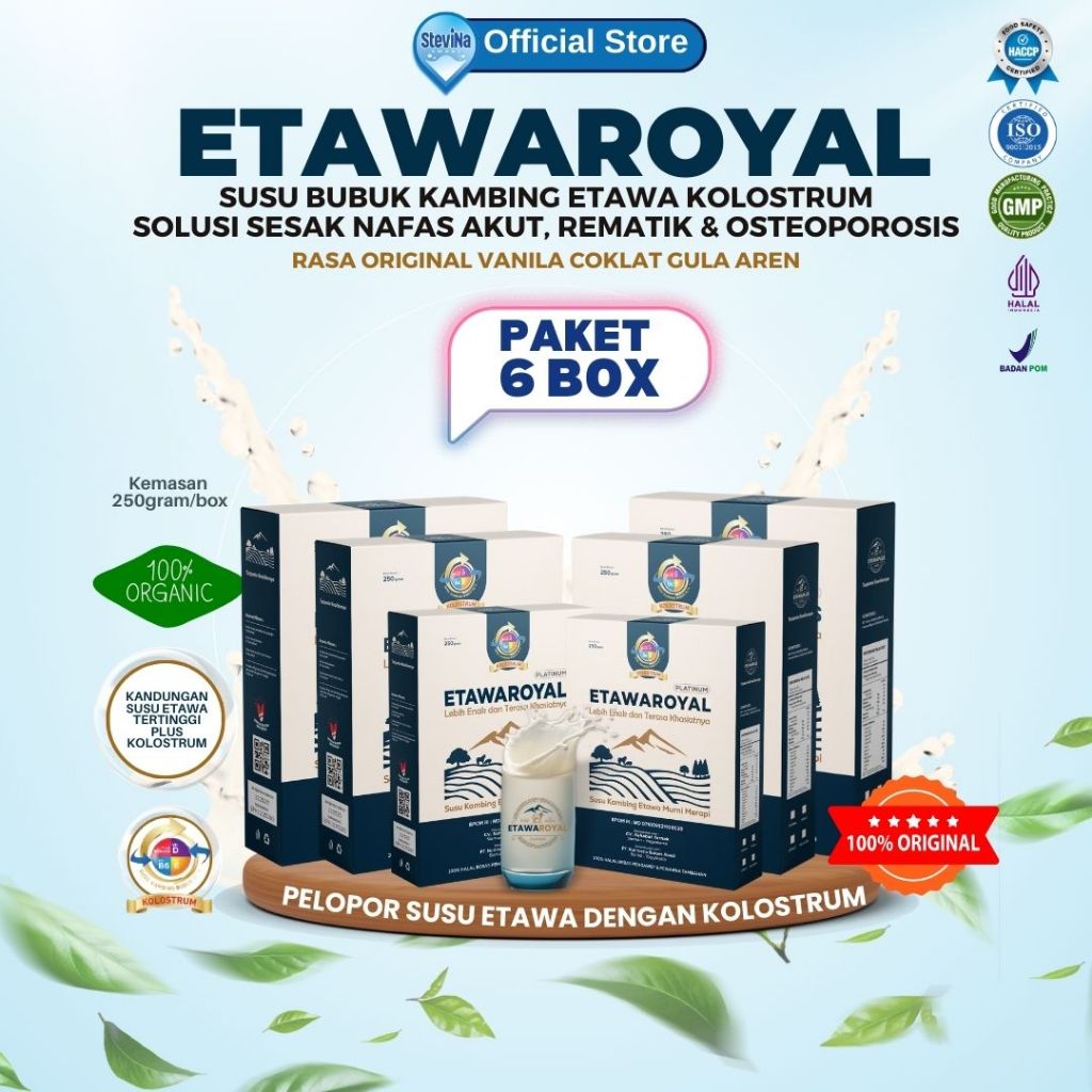 

Susu Kambing ETAWAROYAL Platinum - Untuk Sesak Nafas dan Nyeri Dada - Kemasan 250gr Paket 6 Box