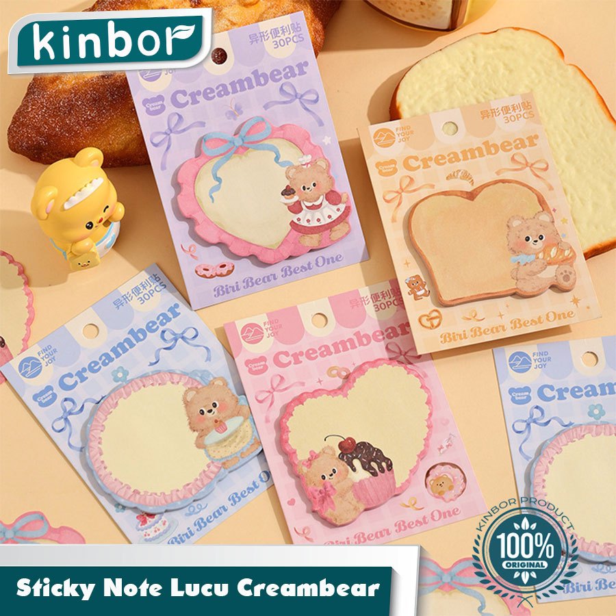 

30 lembar Sticky Note Cute Cream Bear/ Memo Label Sticker Catatan Tempel Kartun