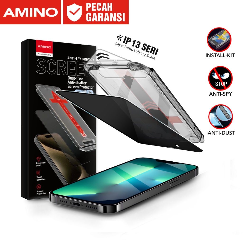 AMINO Easy Install Kit Anti SPY Tempered Glass Untuk Iphone 13 Pro Max 13 Pro 13 Privacy Fullcover A