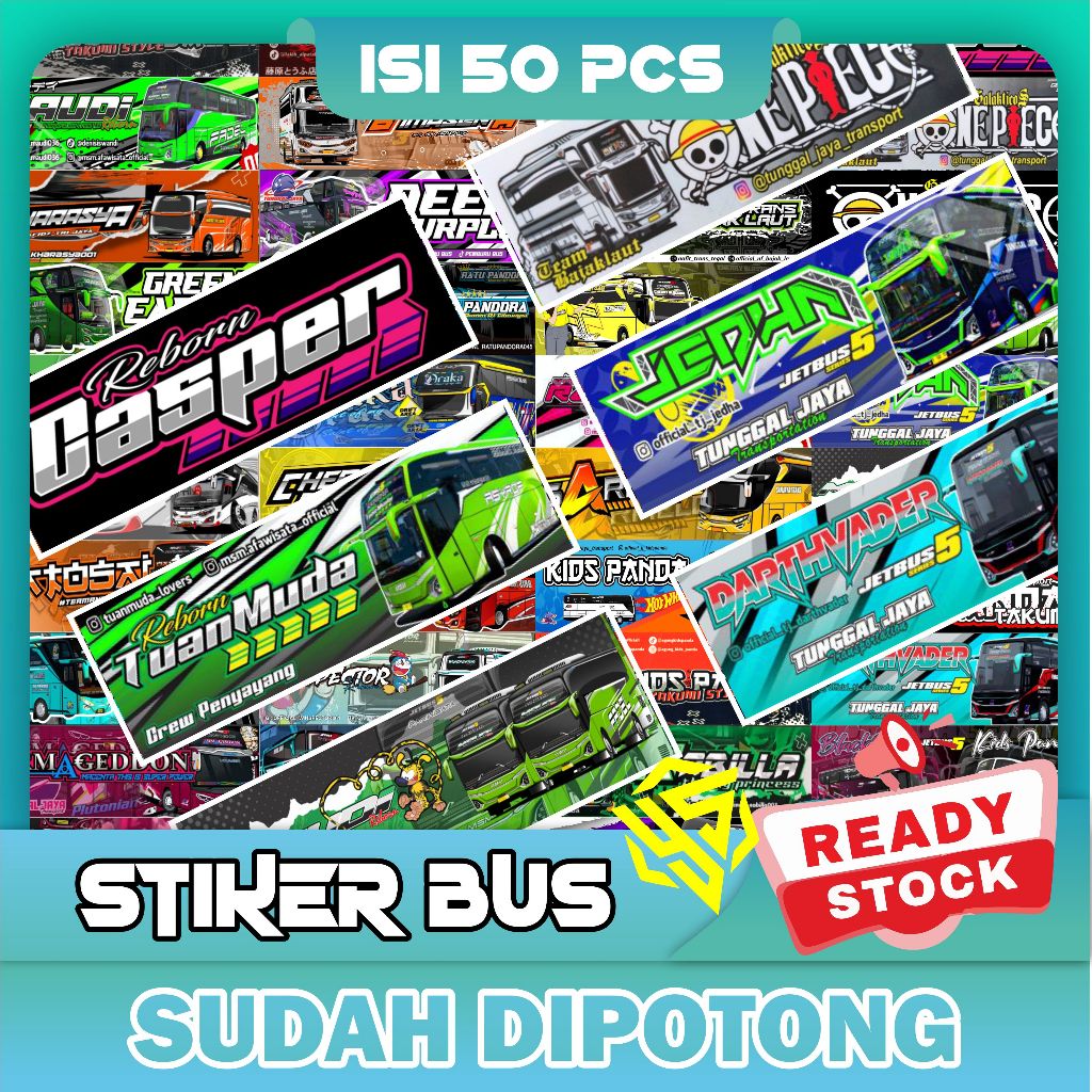 

50 Pcs STICKER BUS BASURI PANJANG VINYIL