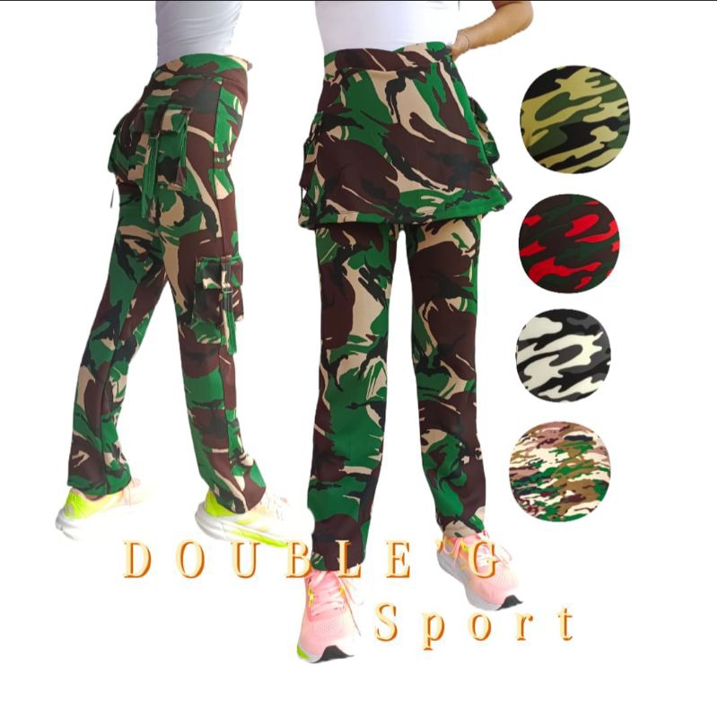 CELANA SENAM LORENG /Celana Rok Cargo Loreng/Celana Senam Cargo Loreng/Celana Panjang Wanita Sport J