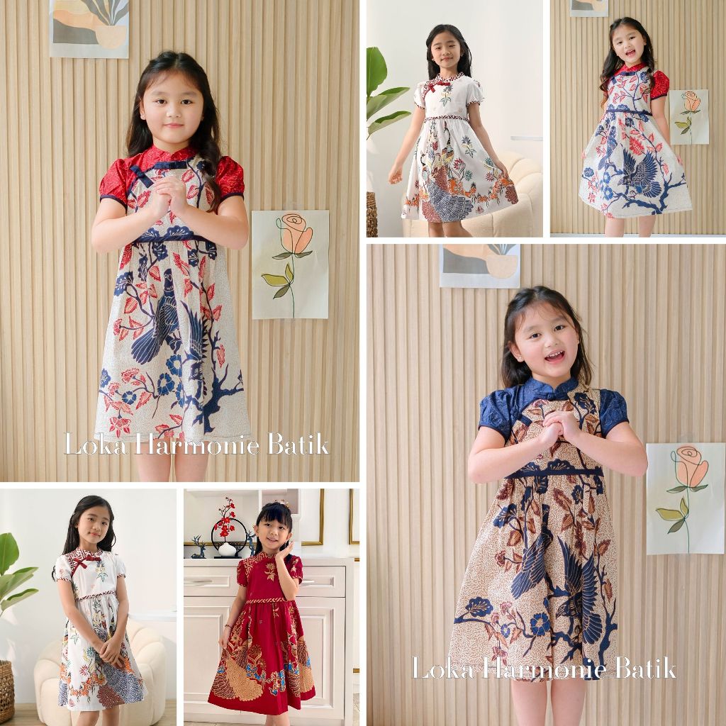011 - Dress Batik Anak Lengan Pendek - Baju Atasan Dress Kemeja Batik Keluarga Pasangan Couple Anak 