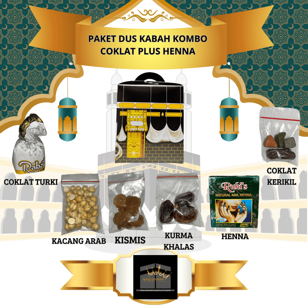 

Paket Oleh-oleh Haji dan umroh paket dus kabah kombo coklat plus henna variasi dus kabah