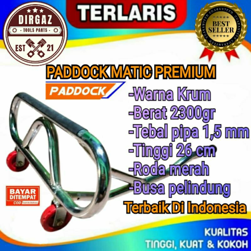 Standar Tengah Motor Matic Universal Pipa Bulat dengan Roda dan Busa Pelindung Tinggi 26 cm