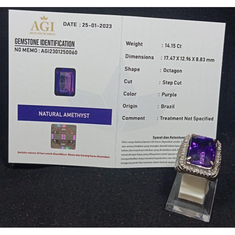 BATU KECUBUNG AMETHYST ASLI NATURAL LENGKAP DENGAN SERTIFIKAT