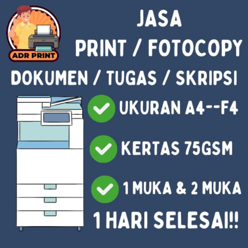 

Print B/W Hitam Putih A4/F4 Dokumen, Buku, Makalah, Skripsi dll
