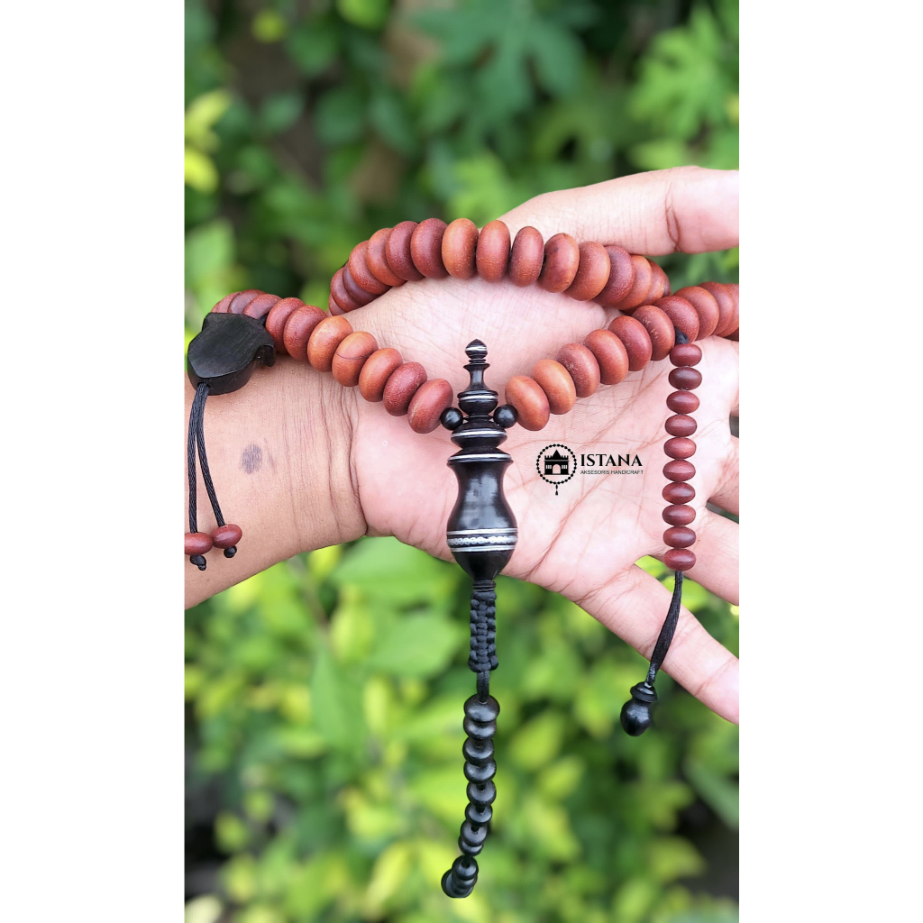 Tasbih Kombinasi Kayu Galih Bidara Kayu Galih Kelor Hitam Size 14x6mm Isi 100 Butir - Putih, Muslim