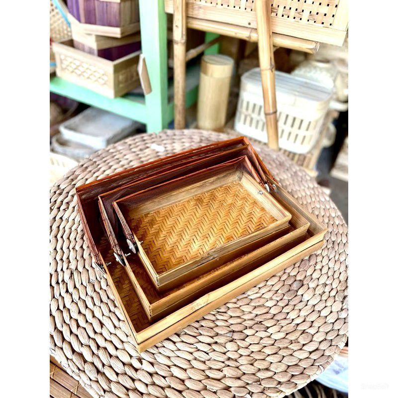 PROMO TUDUNG SAJI BAMBU KOTAK SET ( ISI 3 ) TUDUNG SAJI ESTETIK TUDUNG SAJI SERBAGUNA WADAH MAKANAN