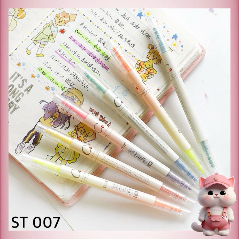 

N06 ( 6 Pcs 12 Warna ) Set Highlighter Dua Sisi Warna isi 6 PCS Pen 2 sisi 12 Warna Diary Marker Stationery Lucu Unik Penanda Buku Warna Warni Pena Penanda Kepala Ganda 2 Arah Stabilo warna