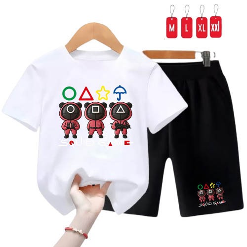 STELAN ANAK-ANAK SQUID GAME MASKED GUARDS / BAJU ANAK-ANAK / KAOS ANAK CELANA PENDEK