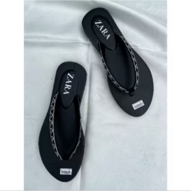 Sandal Flat Zara Sol Karet Antiselip Sandal Jepit Wanita Premium Trand kekinian Tali Jepit Christal 