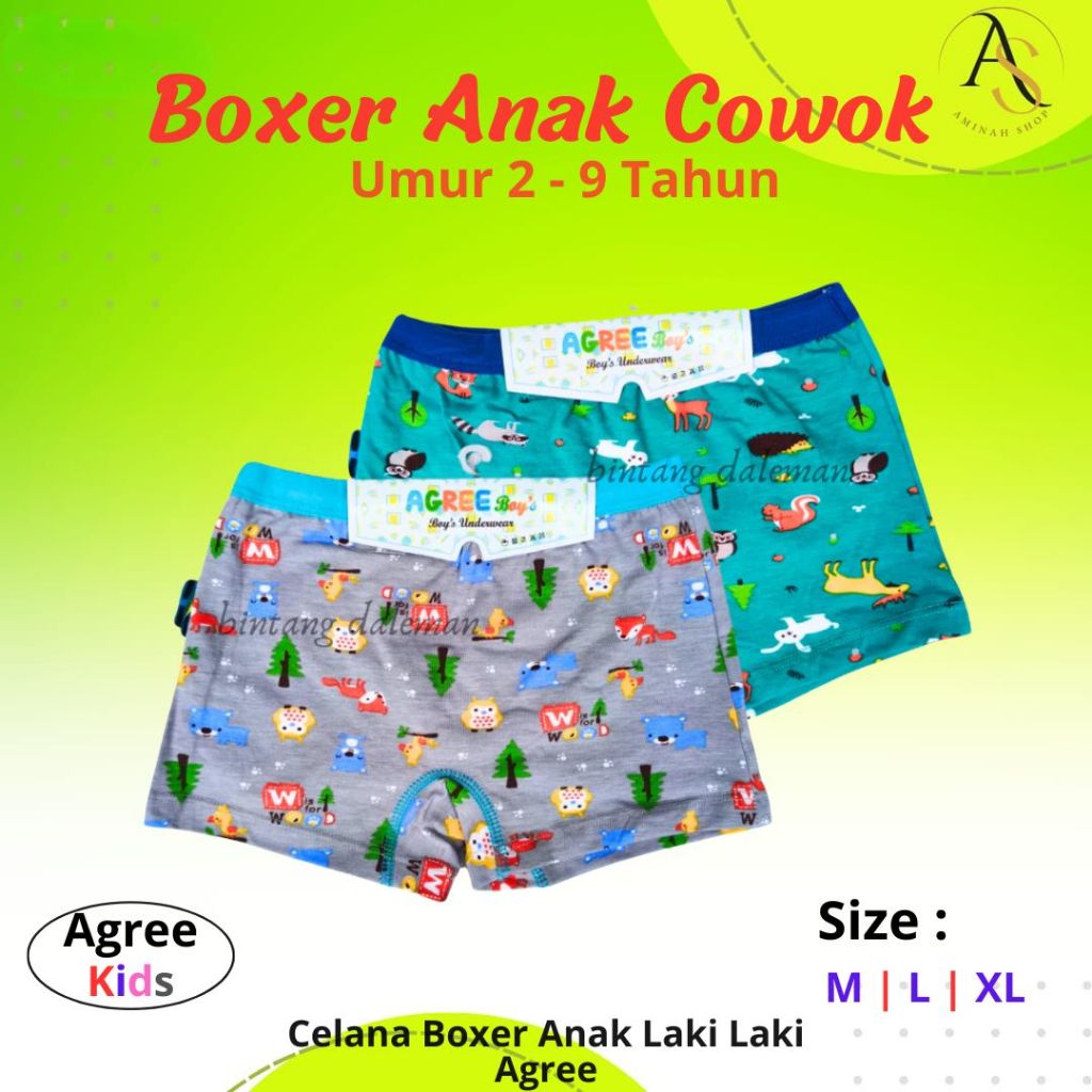 2 Pcs Boxer Anak Cowok Agree - Celana Dalam Boxer Agree Warna Anak Cowo - Cd Anak Agree - Celana Dal