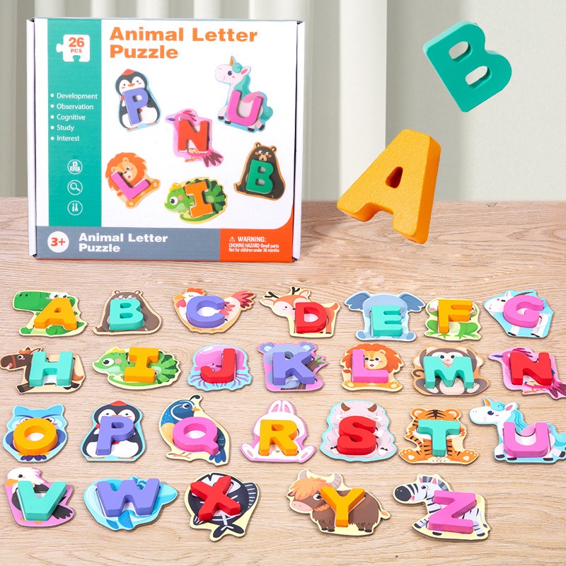 MAINAN EDUKASI PUZZLE ALFABET / PUZZLE HURUF HEWAN / PUZZLE KAYU ABJAD