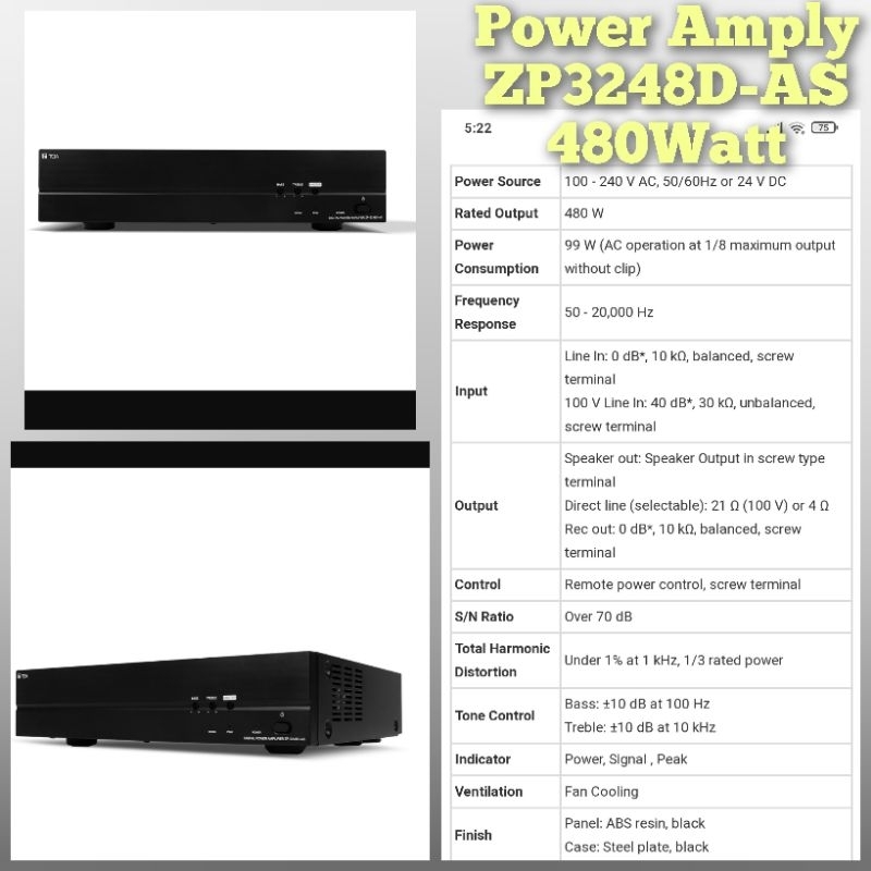 Power Amplifier ZP3248D-AS Amply 480Watt Brand Toa