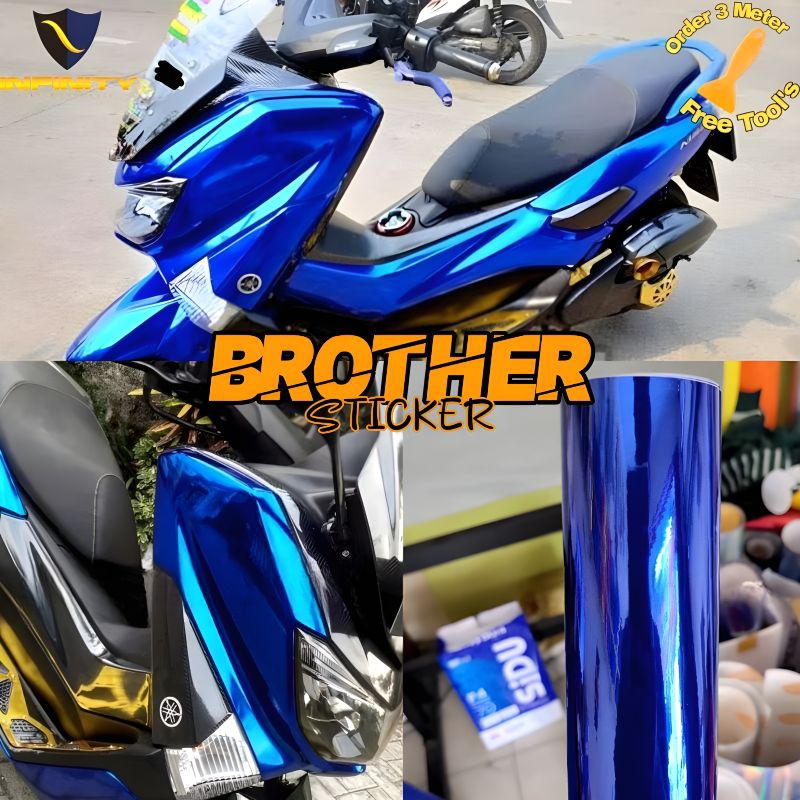stiker skotlet biru chrome mirror