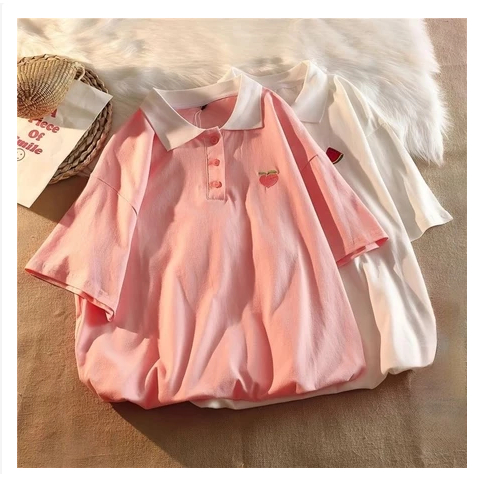 KAOS POLO Big Size ( M - 6XL ) Kaos Jumbo CUTE PEACH WATER MELON logo Simple Polo Shirt Unisex L XL 