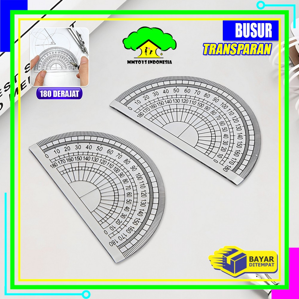 

MI-A108 Busur Derajat Plastik Transparan Plastic Protractor 180 Derajat / Penggaris Busur Mistar 180 Half Circle Ruler Multifungsi