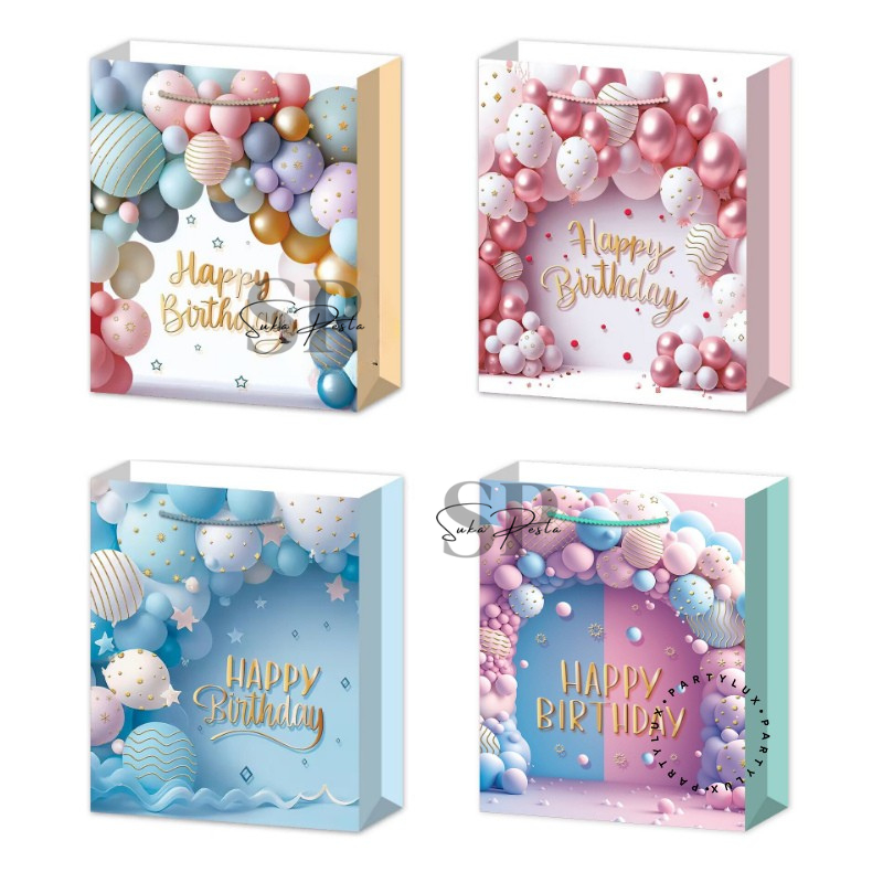 

Paper Bag Kado Ulang Tahun Motif HBD Balon Garland Emboss Gold / Goodie Bag Ultah Anak