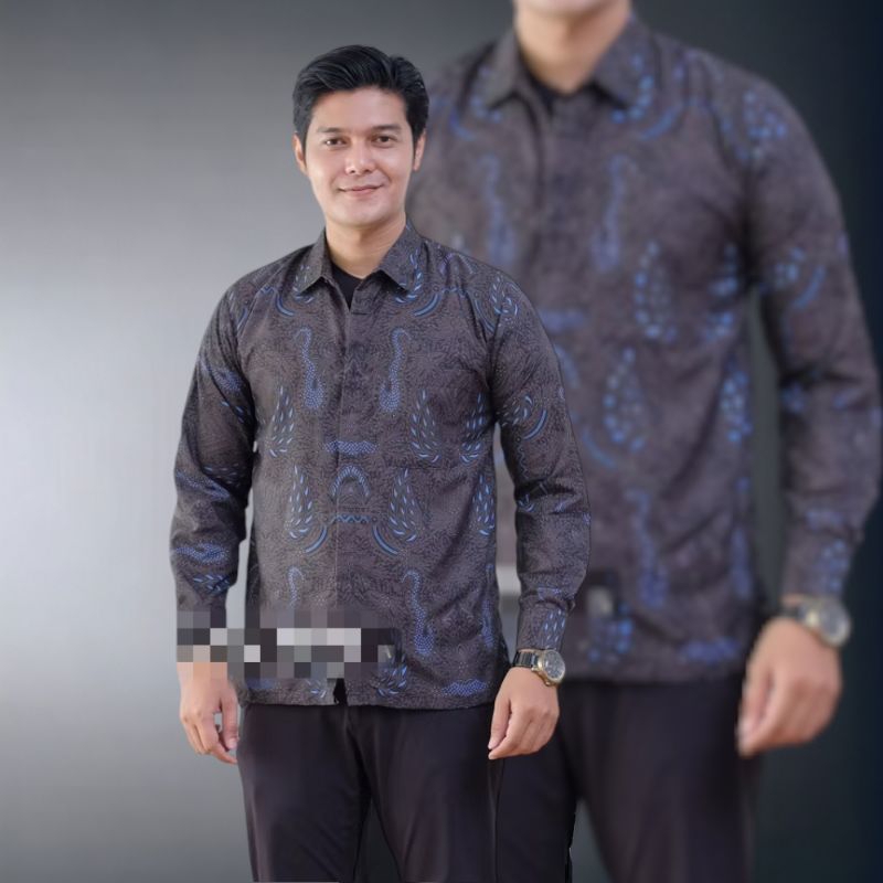 Batik Hitam Pria Lengan Panjang Motif Pedro PM517 Baju Seragam Batik Pria Kantor Dan Pesta Pernikaha