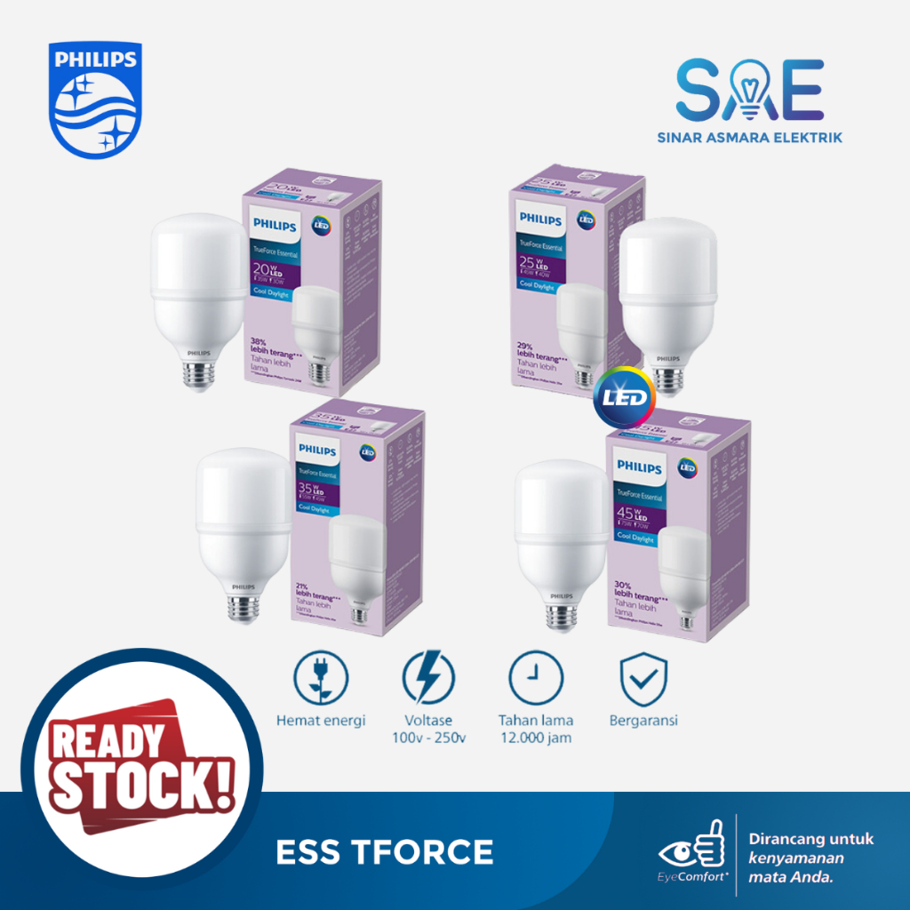 Lampu LED Philips Trueforce Ess 20W 25W 35W 45W Putih CDL 20Watt 25Watt 35Watt 45Watt Tforce Essenti