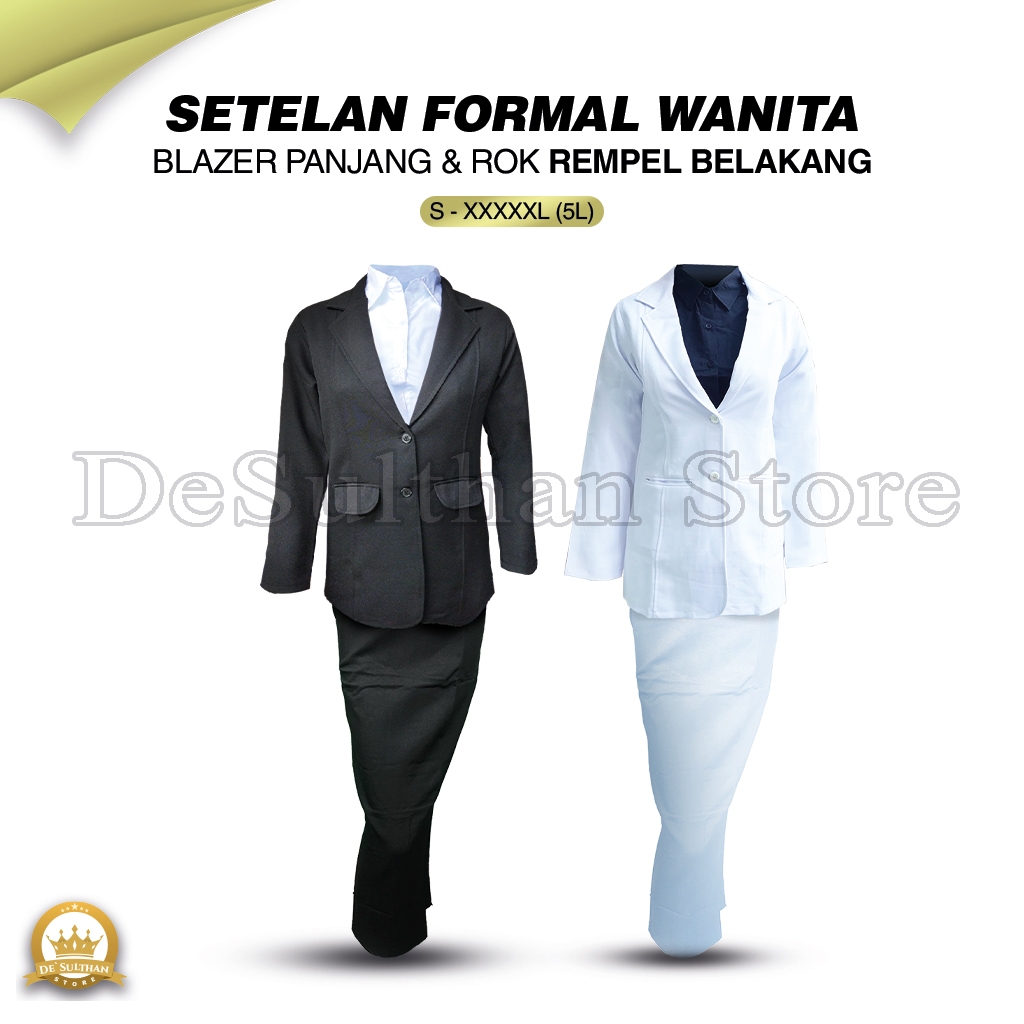 One Set Jas Blazer Sepinggul Rok Span Kipas Rempel Wanita Setelan Blazer Panjang Dan Rok Kipas Kerja