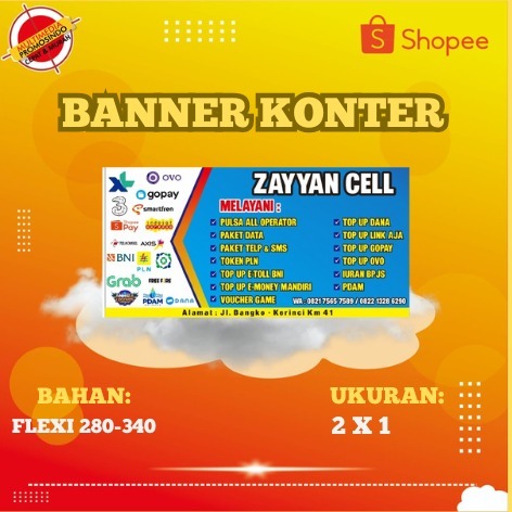 BANNER KONTER1 100X50CM FREE EDIT NAMA KONTER/SPANDUK KONTER/FREE DESAIN/MMT KONTER