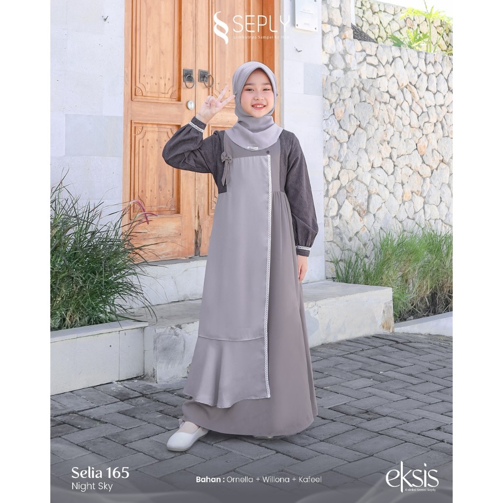 Jual Seply Selia 165 Gamis Anak Night Sky Omela Kafeel Renda Klok Saku Set Kerudung Bergo Eksis 260