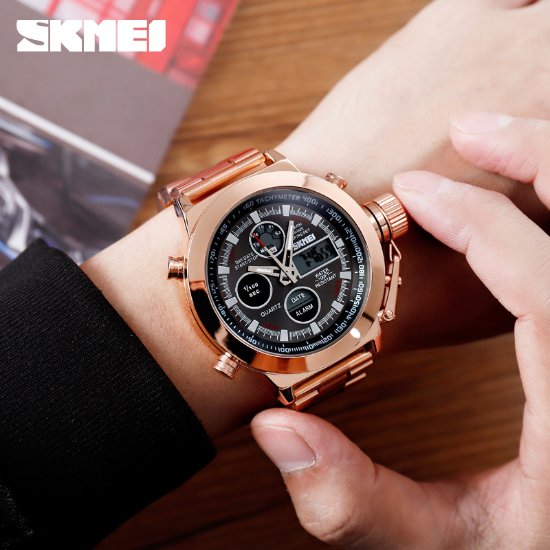 SKMEI 1515  Original Jam Tangan Pria Dual Time Rantai Stainless Steel Tahan Air