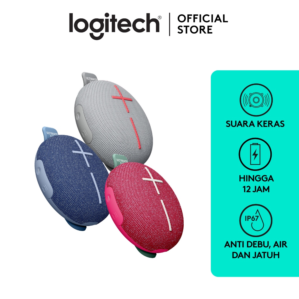Logitech Speaker Bluetooth Tahan Air Ultra Portabel ULTIMATE EARS MINIROLL, Big Bass, Tahan Debu IP6