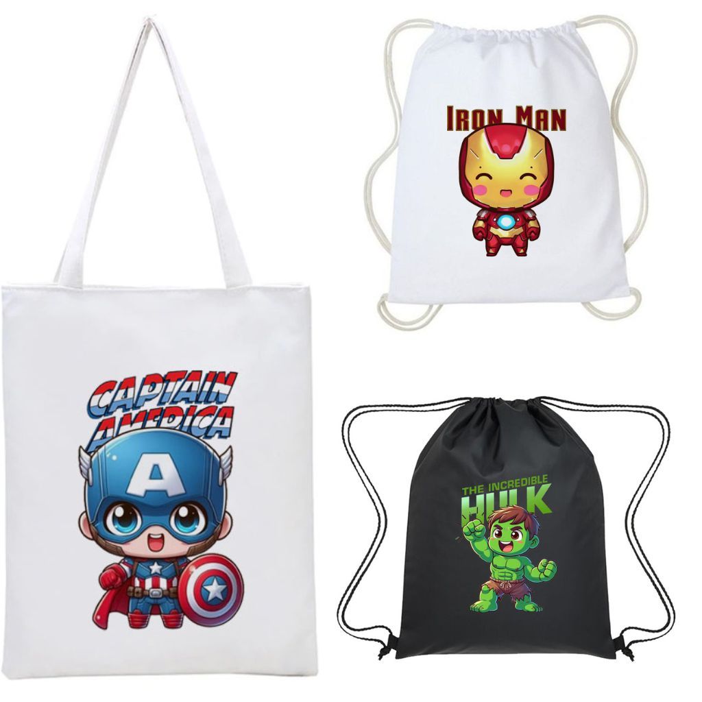 Totebag Marvel Avengers Lucu Kanvas Tas Goodie Bag Ulang Tahun Anak Tote Bag Miniso Aesthetic