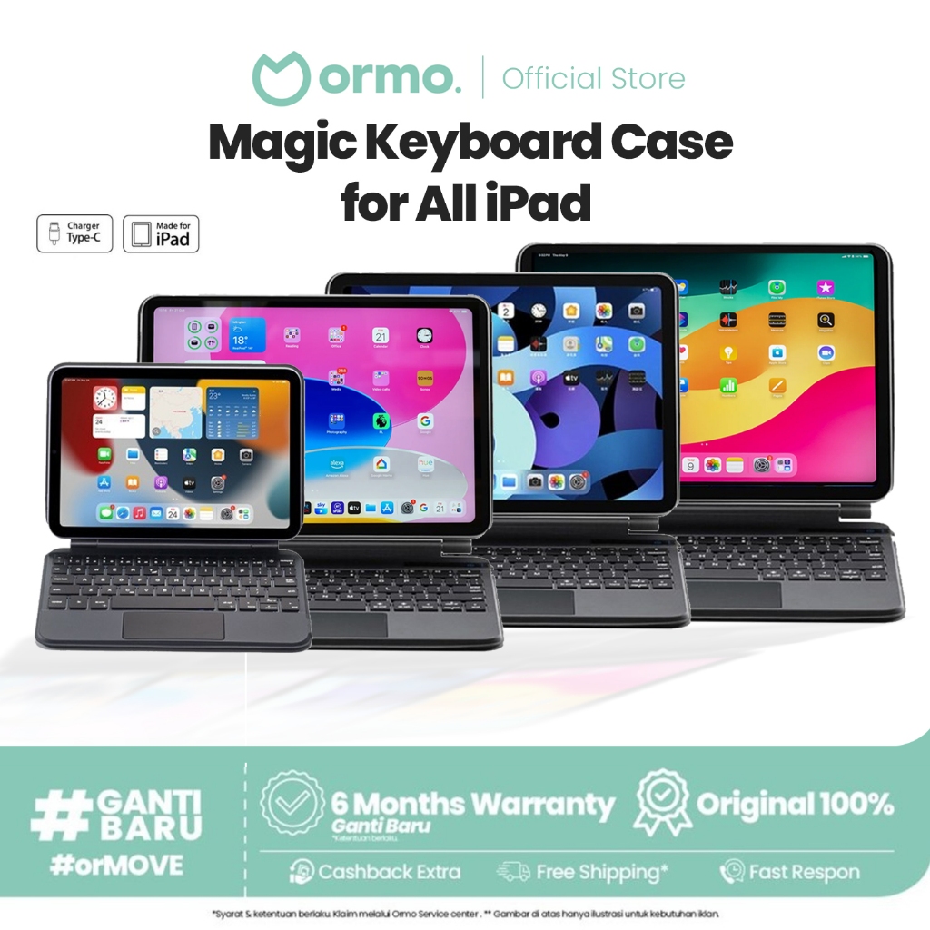 Ormo Magic Keyboard for iPad  iPad Mini 6 / 7 l iPad 10 l iPad Air 5/6 l iPad Pro 2019 2020 M1 M2 M4