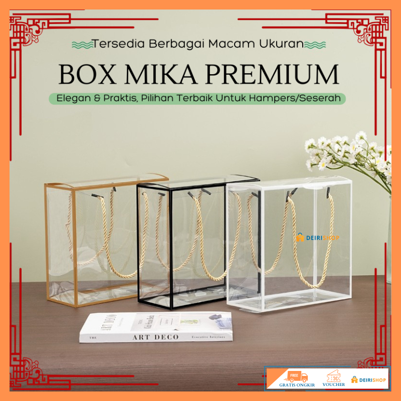 

Box Mika Handle Tali Hampers/ Premium Box Mika Kotak Transparan/Kotak Gift Hampers Imlek/Lebaran/ Natal Christmas /Box Cake/Box Seserahan Dengan Tali Serbaguna