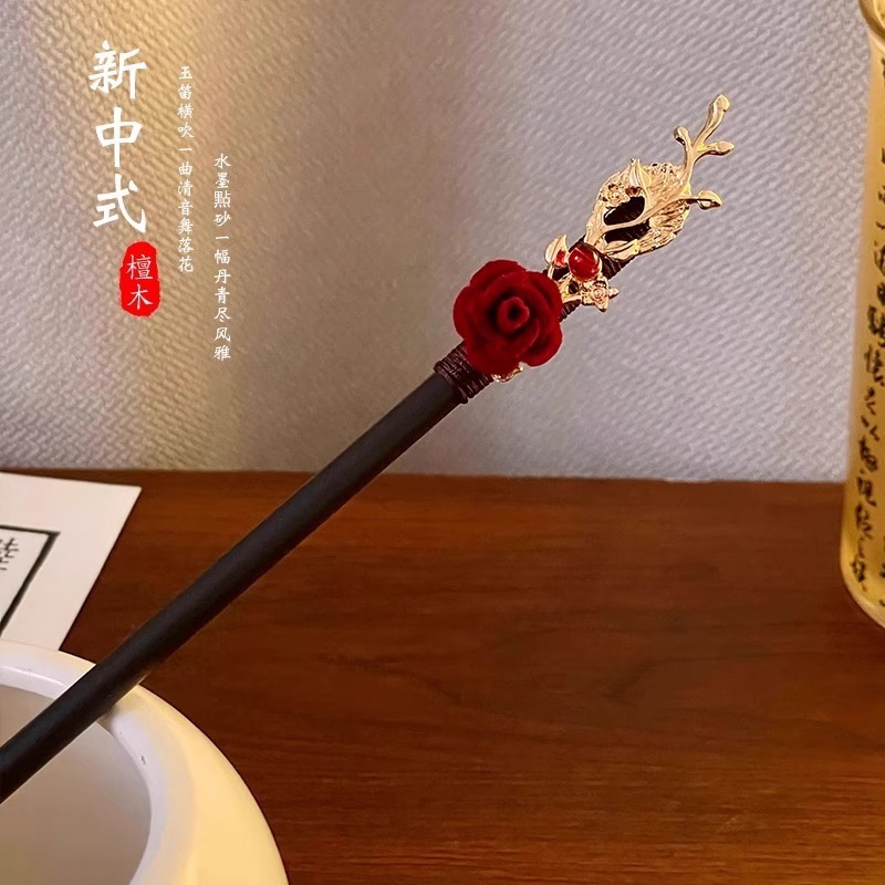 TUSUK KONDE RAMBUT WANITA CNY/IMLEK/SINCIA BAHAN KAYU ALAMI CANTIK MOTIF BUNGA - PREMIUM HIASAN RAMB