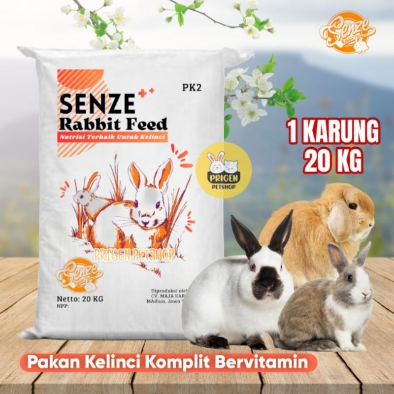 Senze Rabbit Food 20 Kg (1 Karung) - Pakan Kelinci Komplit Bervitaim - Pur/Pelet Kelinci Bernutrisi