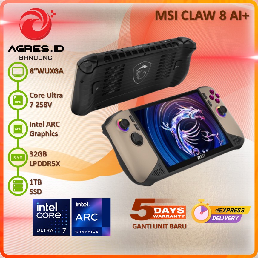 MSI CLAW 8 AI+ A2VM ULTRA 7 258V 32GB 512GB 8" WUXGA 120Hz IPS